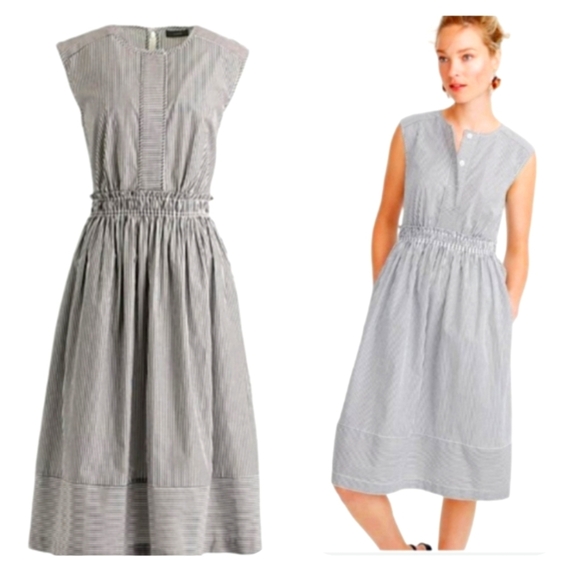 J. Crew Cap-Sleeve Striped Shirting Dress Size 0 | Elastic Waist - Picture 1 of 16